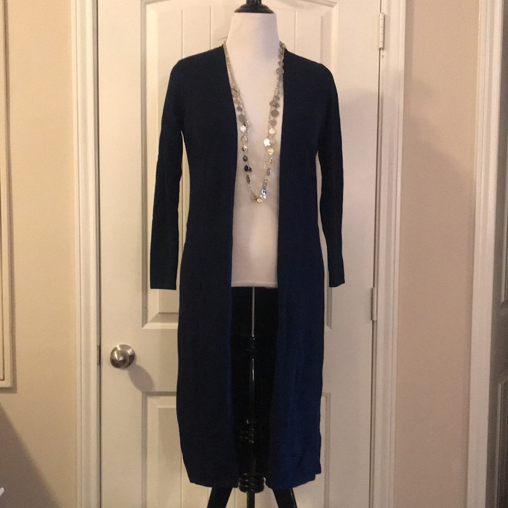 White House Black Market Petite Drapey Side Slit Sweater Coverup Officer Blue PM